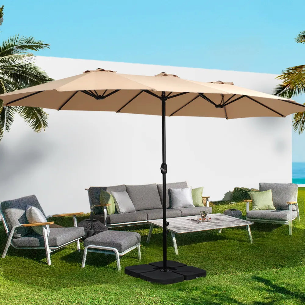 Instahut 4.57m Outdoor Umbrella Beach Pole Garden Tilt Beige - Image 8