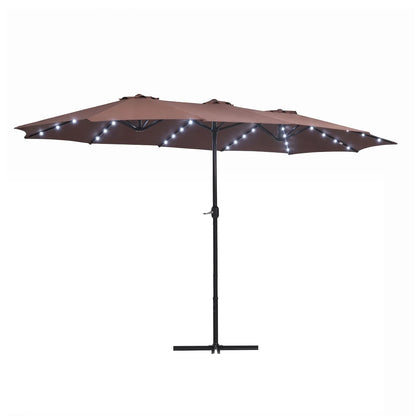 Instahut Outdoor Umbrella 4.57m Solar 48 LED Double-Sided Patio Parasol Brown
