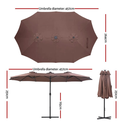Instahut Outdoor Umbrella 4.57m Solar 48 LED Double-Sided Patio Parasol Brown - Image 2