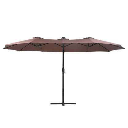Instahut Outdoor Umbrella 4.57m Solar 48 LED Double-Sided Patio Parasol Brown - Image 3