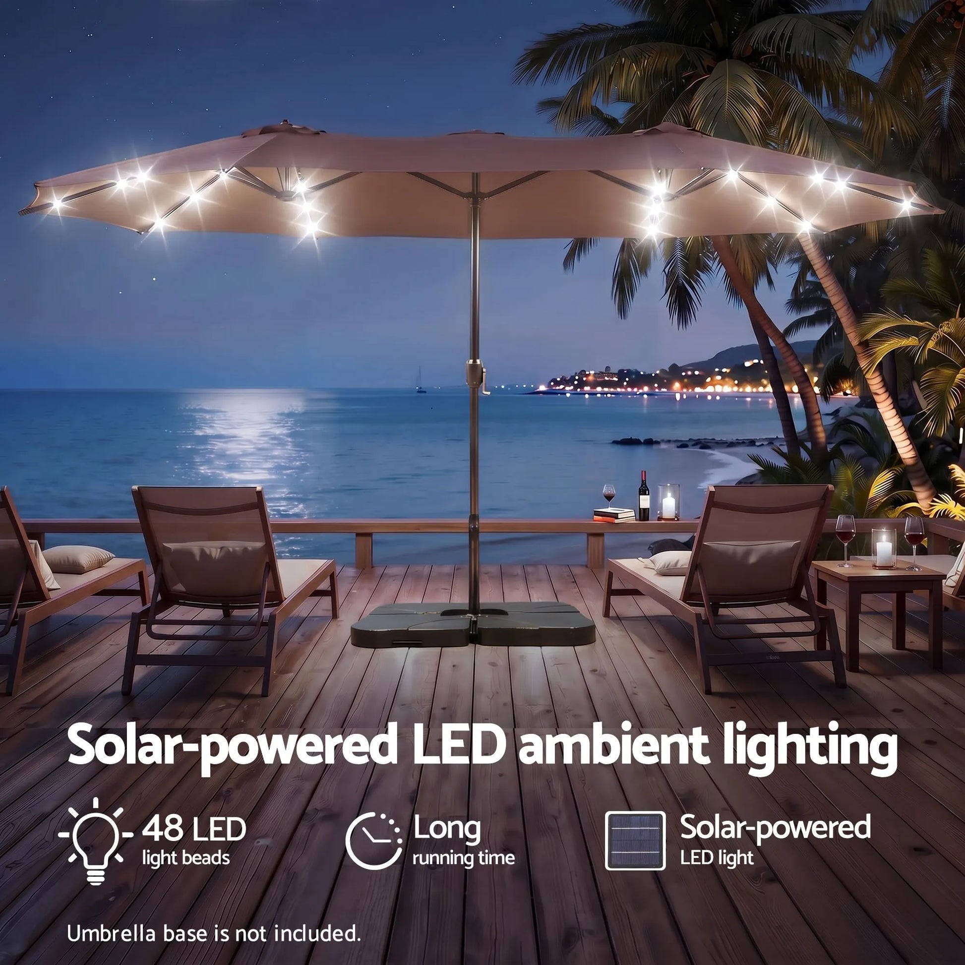 Instahut Outdoor Umbrella 4.57m Solar 48 LED Double-Sided Patio Parasol Brown - Image 4