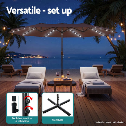Instahut Outdoor Umbrella 4.57m Solar 48 LED Double-Sided Patio Parasol Brown - Image 6