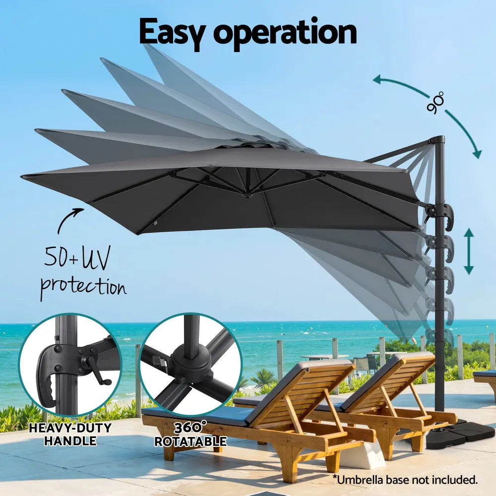 Instahut Outdoor Umbrella 3m Umbrellas Cantilever Stand Sun Roma 360 Degree Charcoal - Image 4