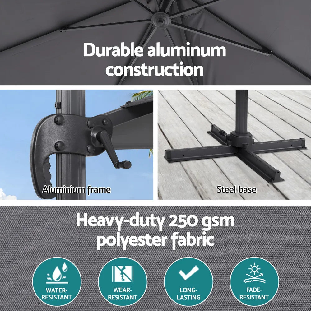 Instahut Outdoor Umbrella 3m Umbrellas Cantilever Stand Sun Roma 360 Degree Charcoal - Image 6
