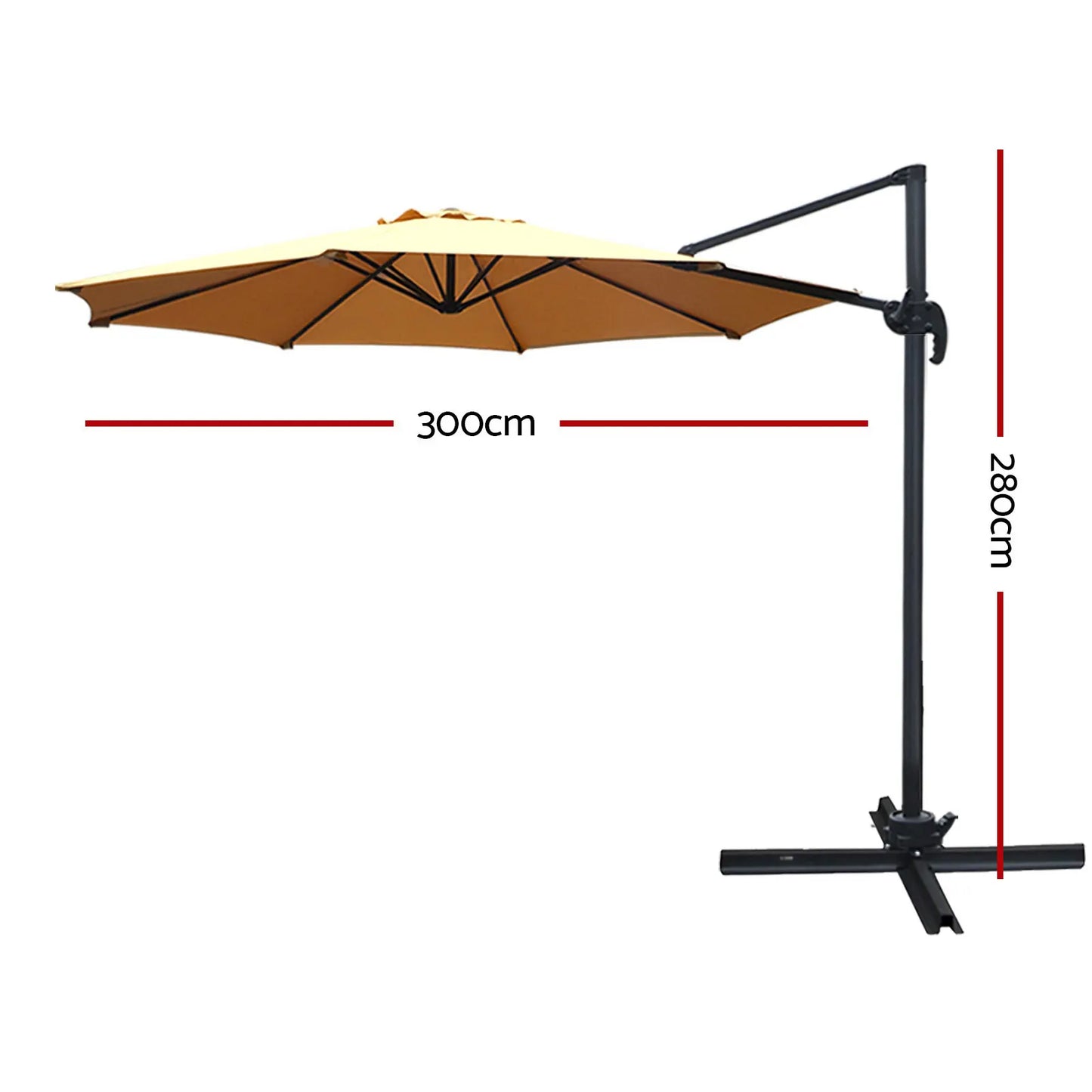 Instahut 3m Outdoor Umbrella Cantilever 360 Degree Tilt Beach Roma Beige - Image 2