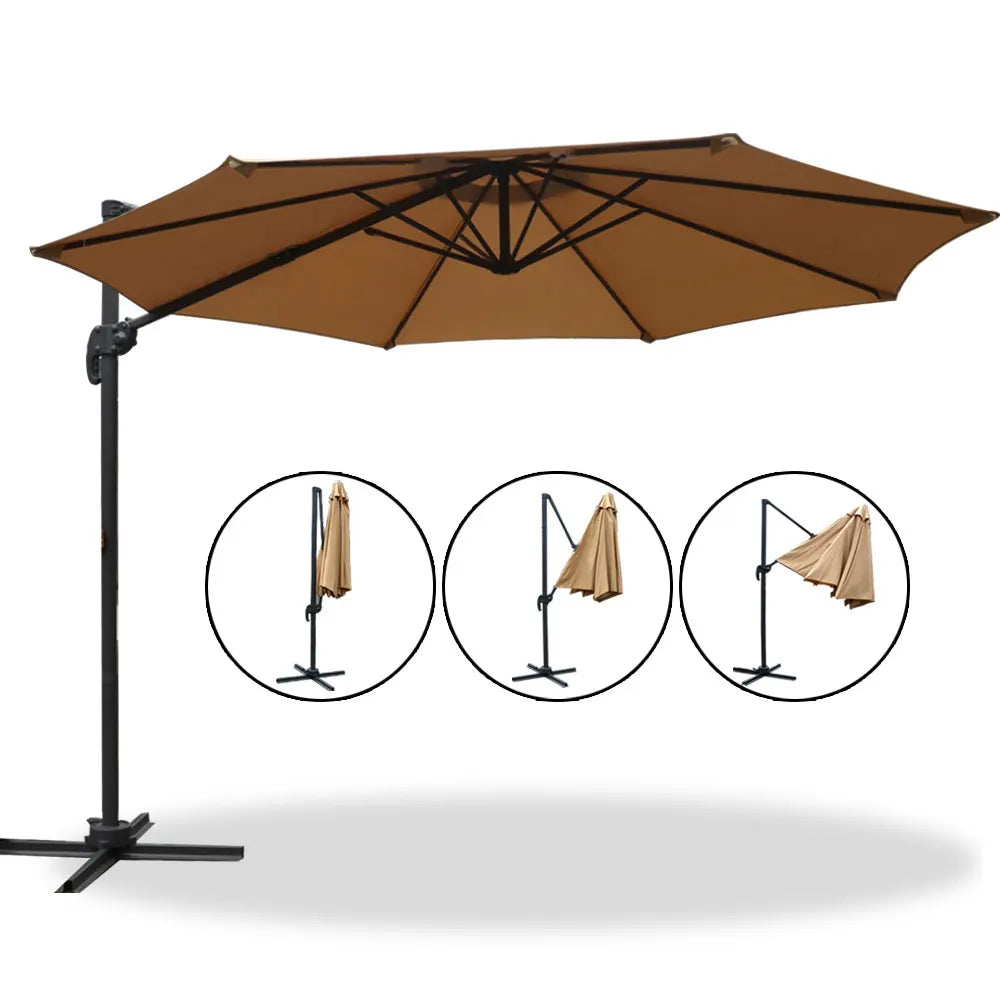 Instahut 3m Outdoor Umbrella Cantilever 360 Degree Tilt Beach Roma Beige - Image 3
