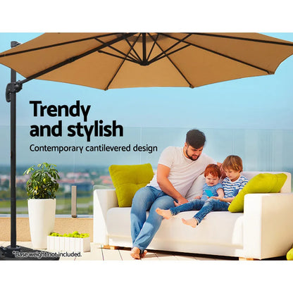 Instahut 3m Outdoor Umbrella Cantilever 360 Degree Tilt Beach Roma Beige - Image 4