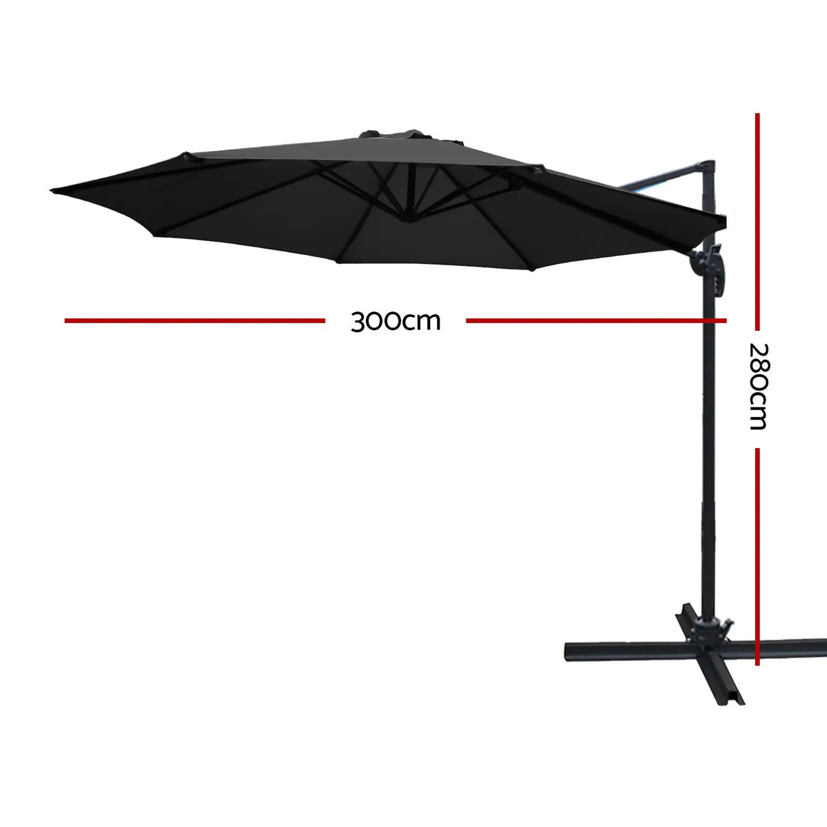 Instahut 3m Outdoor Umbrella Cantilever 360 Degree Tilt Beach Roma Black - Image 2