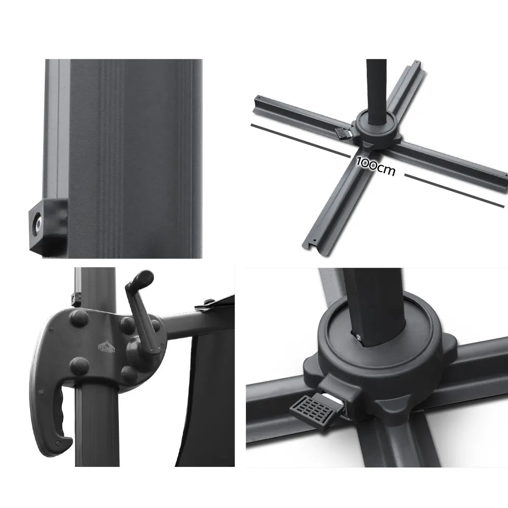 Instahut 3m Outdoor Umbrella Cantilever 360 Degree Tilt Beach Roma Black - Image 3