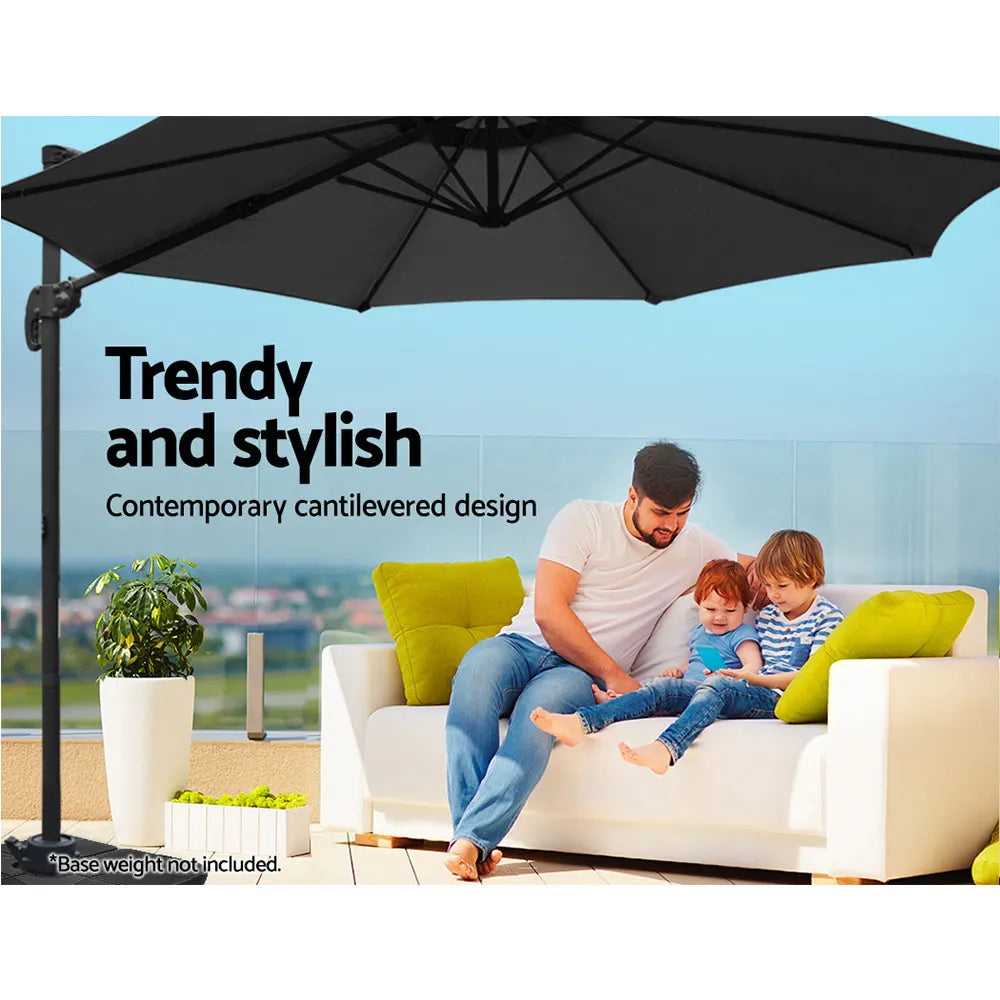 Instahut 3m Outdoor Umbrella Cantilever 360 Degree Tilt Beach Roma Black - Image 4