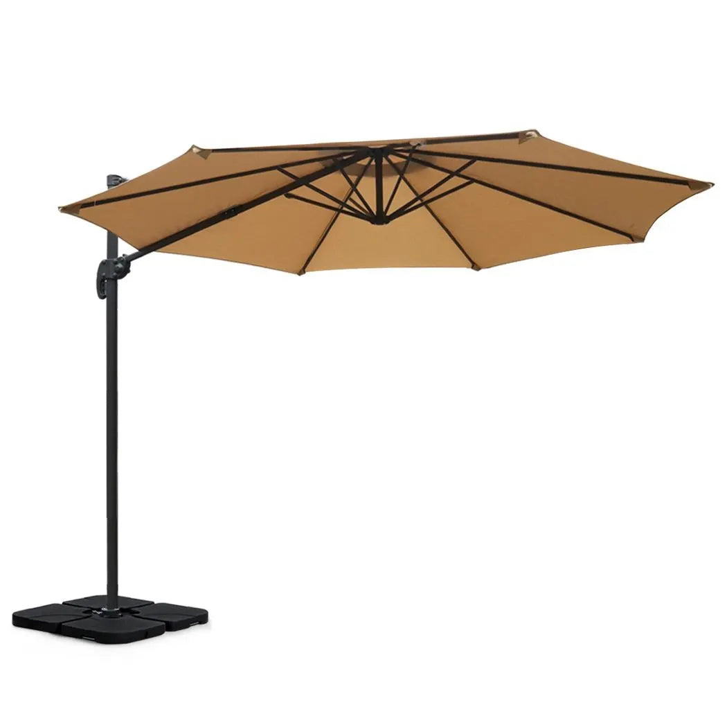 Instahut 3m Outdoor Umbrella w/Base Cantilever Beach Roma 360 Degree Tilt Beige - Image 3