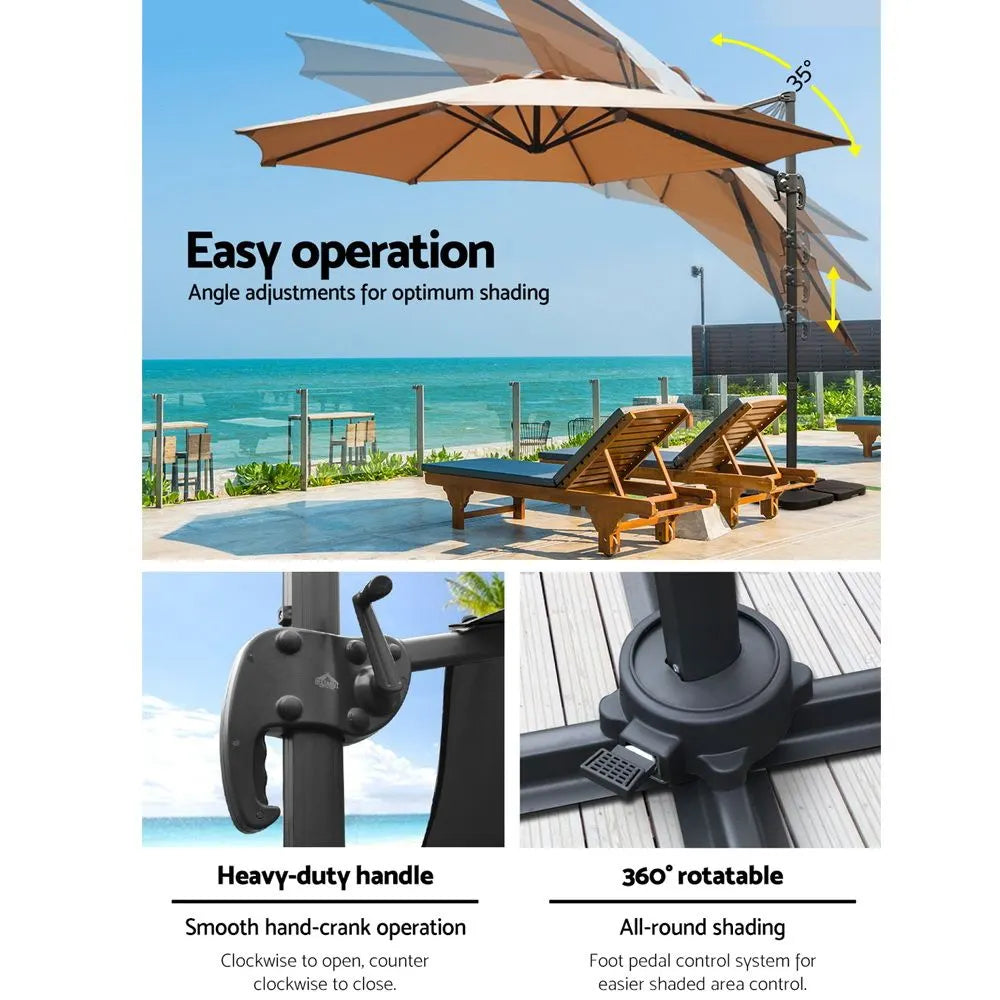 Instahut 3m Outdoor Umbrella w/Base Cantilever Beach Roma 360 Degree Tilt Beige - Image 5