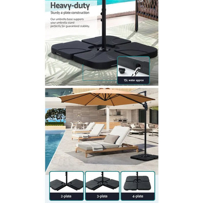 Instahut 3m Outdoor Umbrella w/Base Cantilever Beach Roma 360 Degree Tilt Beige - Image 7