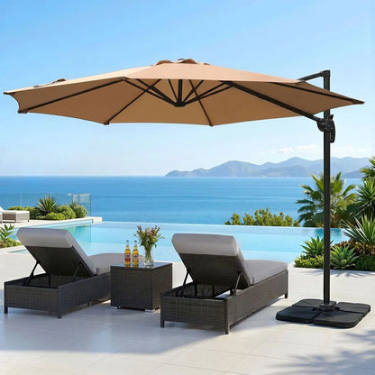 Instahut 3m Outdoor Umbrella w/Base Cantilever Beach Roma 360 Degree Tilt Beige - Image 8