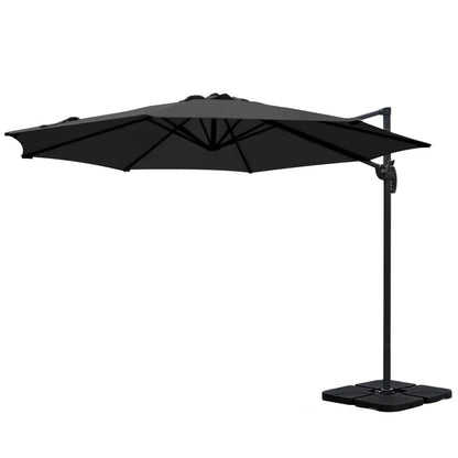 Instahut 3m Outdoor Umbrella w/Base Cantilever Beach Roma 360 Degree Tilt Black - Image 3