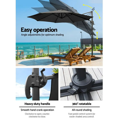 Instahut 3m Outdoor Umbrella w/Base Cantilever Beach Roma 360 Degree Tilt Black - Image 5