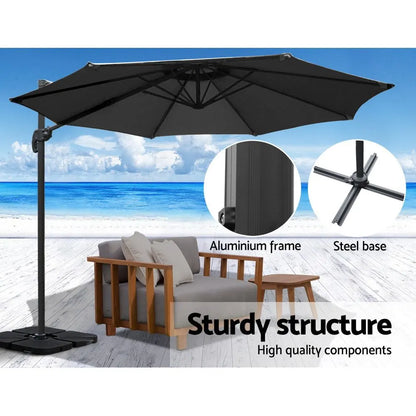 Instahut 3m Outdoor Umbrella w/Base Cantilever Beach Roma 360 Degree Tilt Black - Image 6