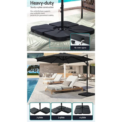 Instahut 3m Outdoor Umbrella w/Base Cantilever Beach Roma 360 Degree Tilt Black - Image 7