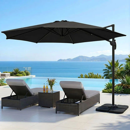 Instahut 3m Outdoor Umbrella w/Base Cantilever Beach Roma 360 Degree Tilt Black - Image 8