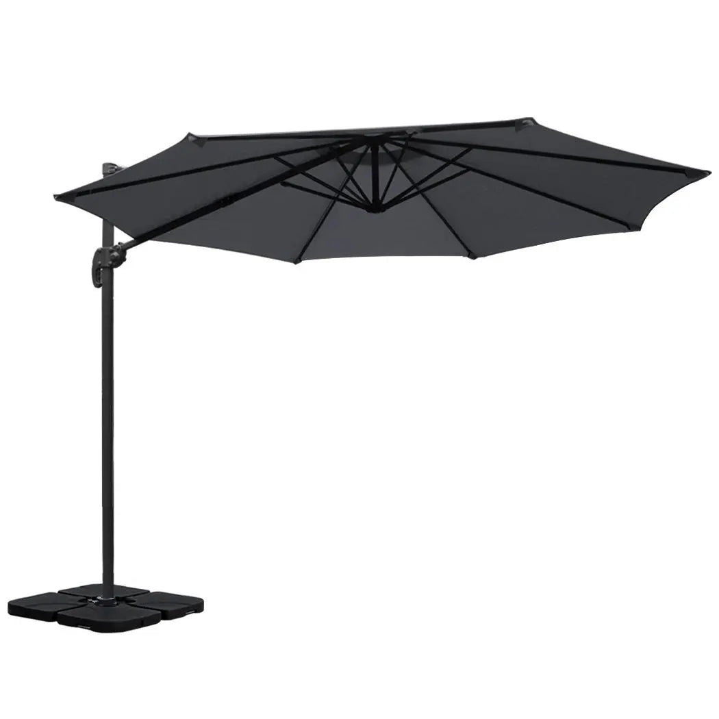 Instahut 3m Outdoor Umbrella w/Base Cantilever Beach Roma 360 Degree Tilt Charcoal - Image 3