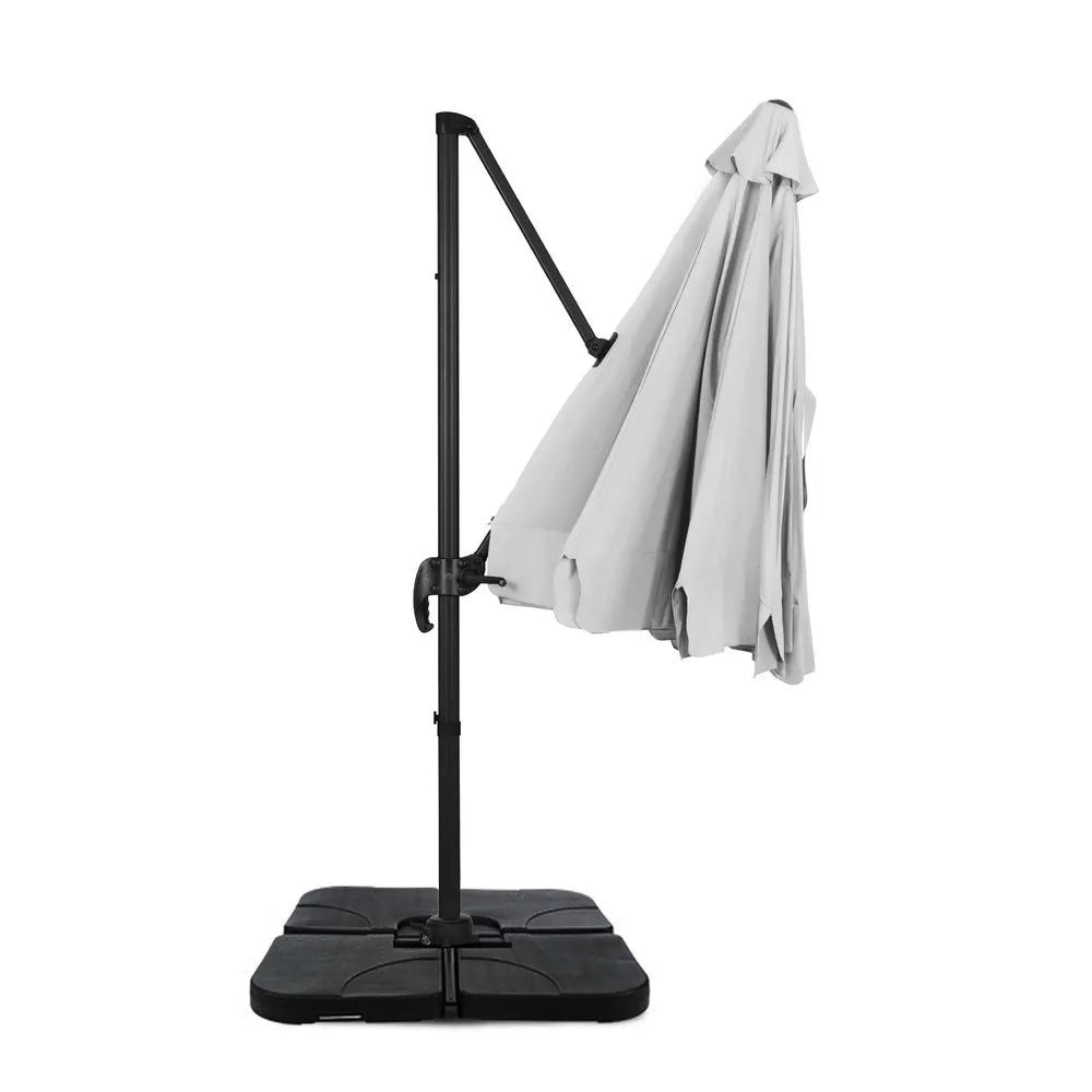 Instahut 3m Outdoor Umbrella w/Base Cantilever Beach Roma 360 Degree Tilt Grey - Image 3