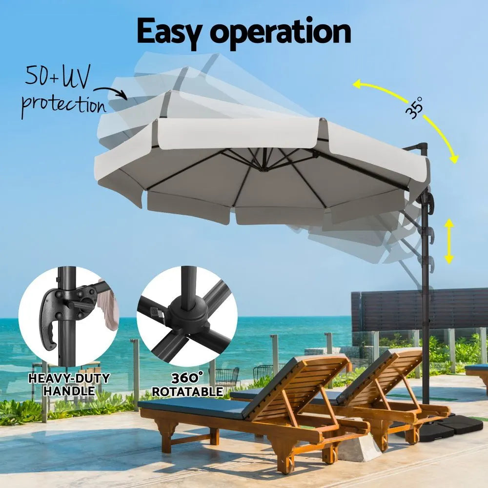 Instahut 3m Outdoor Umbrella w/Base Cantilever Beach Roma 360 Degree Tilt Grey - Image 4