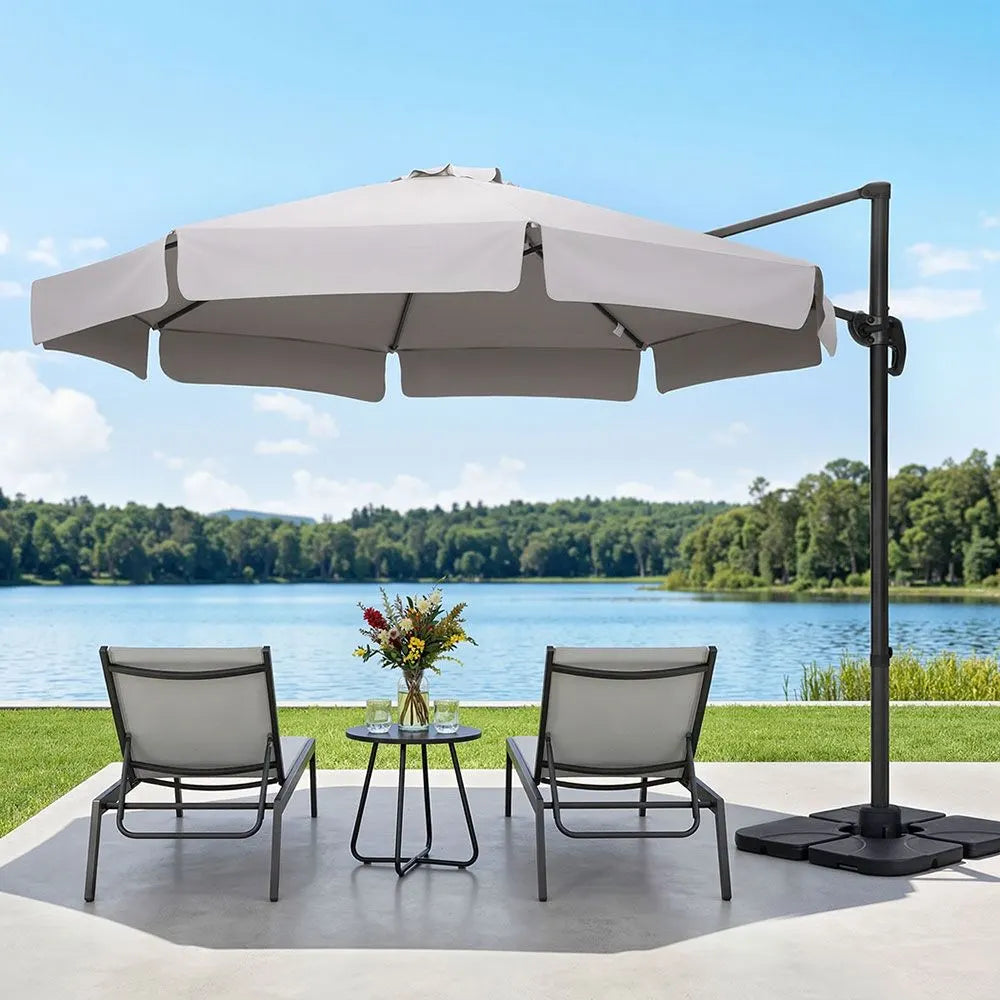 Instahut 3m Outdoor Umbrella w/Base Cantilever Beach Roma 360 Degree Tilt Grey - Image 7