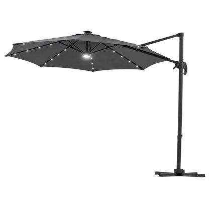 Instahut Outdoor Umbrella 3m Solar LED Offset Cantilever Patio Parasol Charcoal