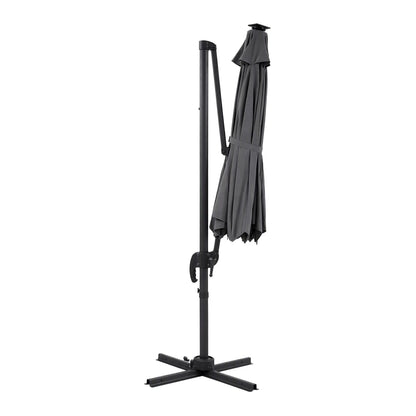 Instahut Outdoor Umbrella 3m Solar LED Offset Cantilever Patio Parasol Charcoal - Image 3