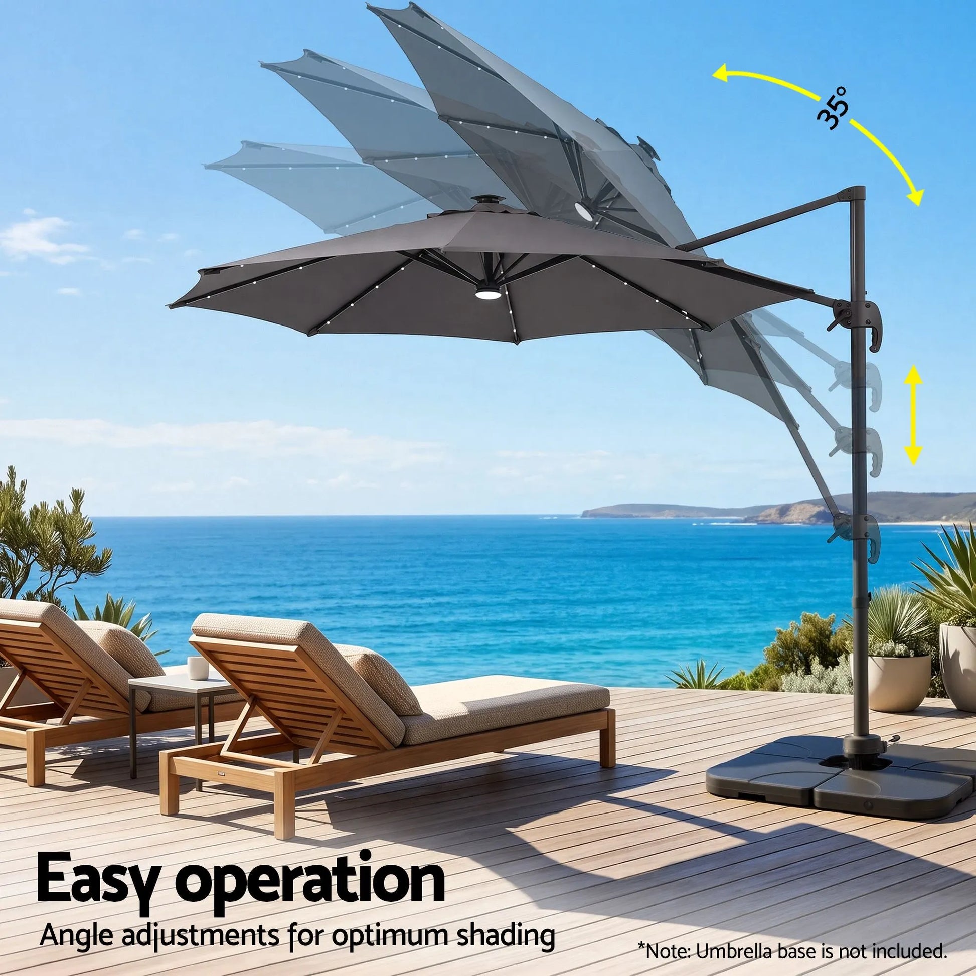Instahut Outdoor Umbrella 3m Solar LED Offset Cantilever Patio Parasol Charcoal - Image 6