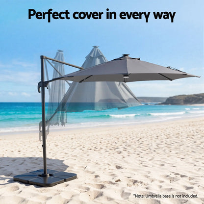 Instahut Outdoor Umbrella 3m Solar LED Offset Cantilever Patio Parasol Charcoal - Image 7