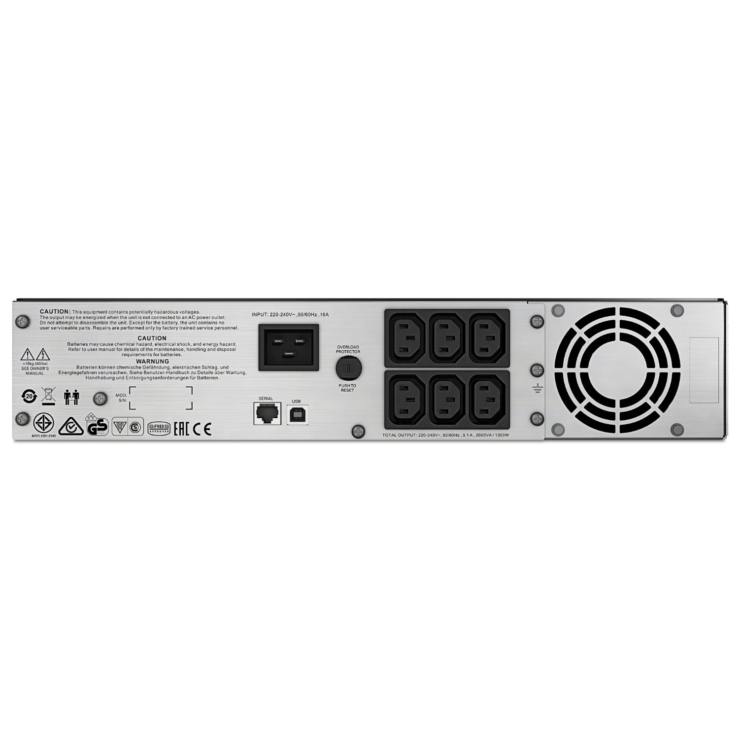 APC Smart-UPS C 2000VA/1300W Line Interactive UPS, 2U Rackmount, 230V/16A Input, 6xIEC C13 Outlet... - Image 3
