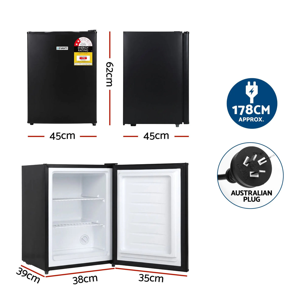 Devanti 42L Upright Freezer Fridge Black - Image 3