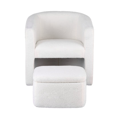Artiss Armchair Accent Chair w/Ottoman Lounge Footrest Storage Boucle White - Image 3