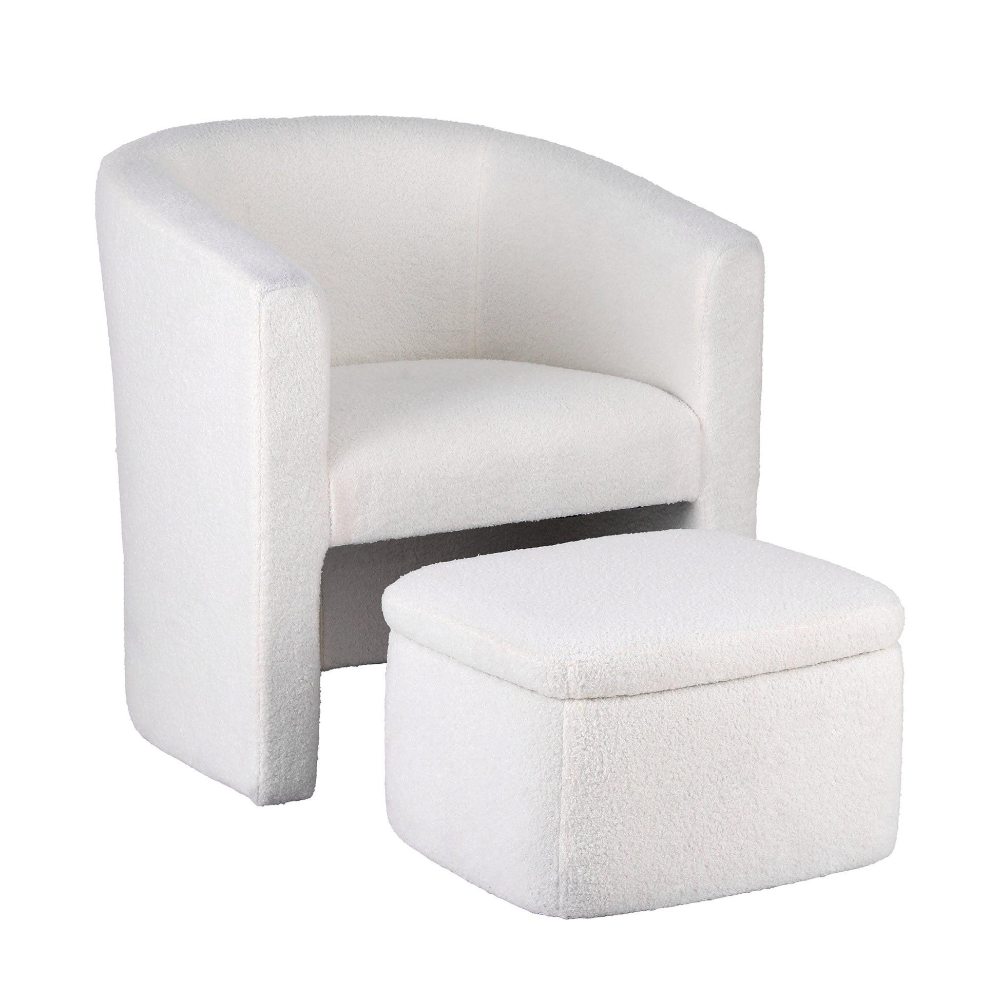 Artiss Armchair Accent Chair w/Ottoman Lounge Footrest Storage Boucle White - Image 7