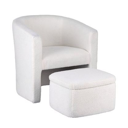 Artiss Armchair Accent Chair w/Ottoman Lounge Footrest Storage Boucle White - Image 7