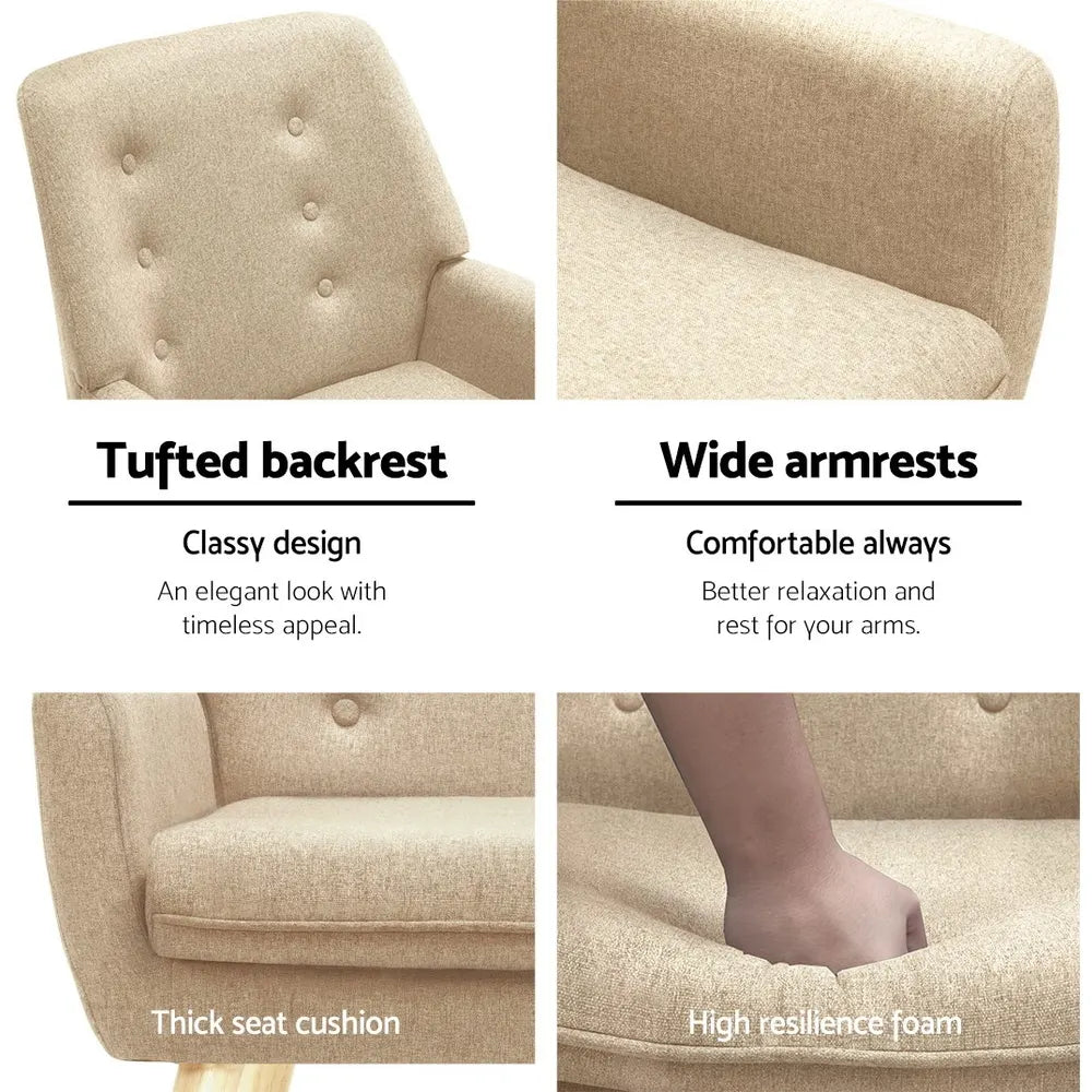Artiss Armchair Linen Fabric Anne Beige - Image 3