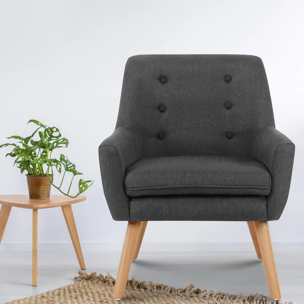 Artiss Armchair Linen Fabric Anne Charcoal - Image 7