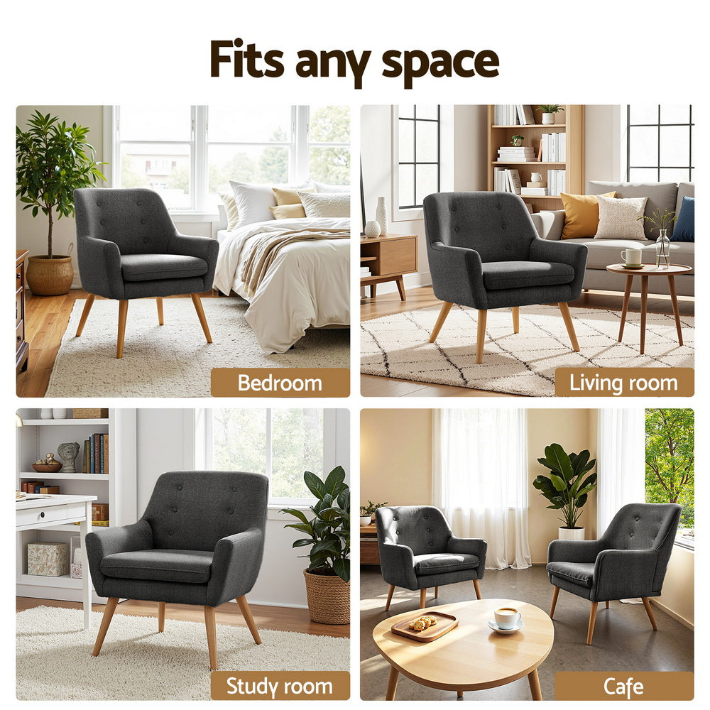 Artiss 2X Armchair Lounge Chair Accent Tub Chair Charcoal ANNE - Image 6