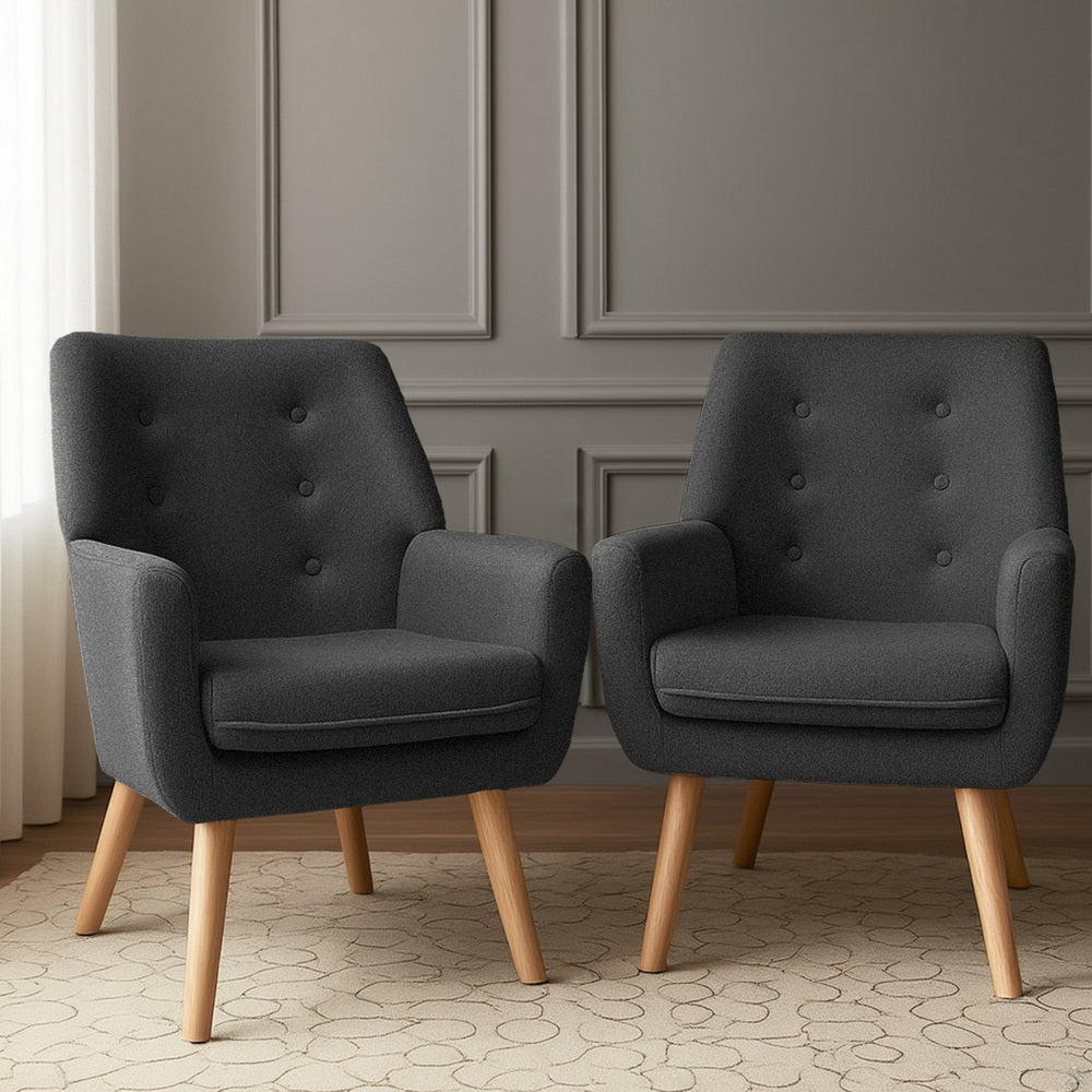 Artiss 2X Armchair Lounge Chair Accent Tub Chair Charcoal ANNE - Image 7