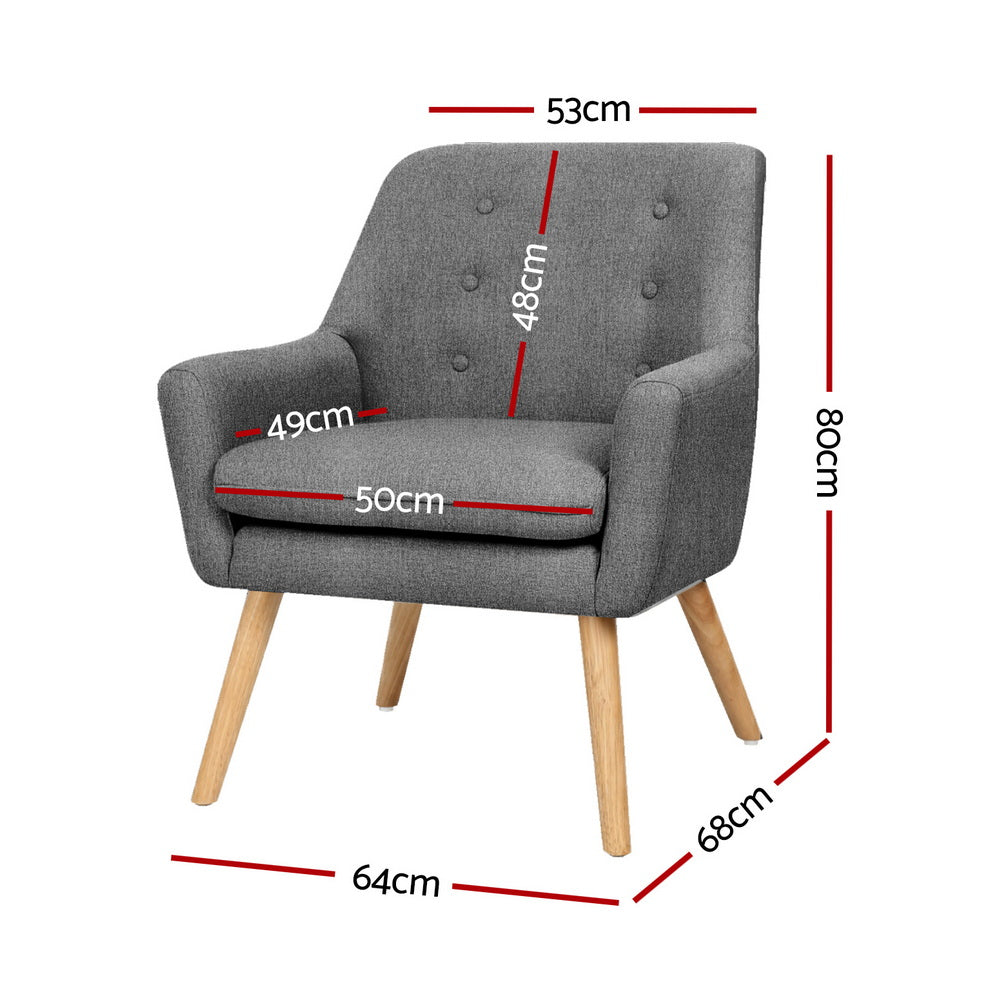 Artiss 2X Armchair Lounge Chair Accent Tub Chair Grey ANNE - Image 2