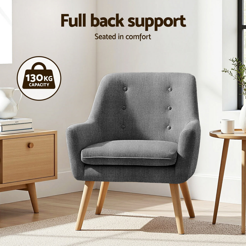 Artiss 2X Armchair Lounge Chair Accent Tub Chair Grey ANNE - Image 4