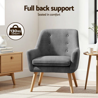Artiss 2X Armchair Lounge Chair Accent Tub Chair Grey ANNE - Image 4