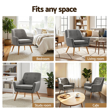 Artiss 2X Armchair Lounge Chair Accent Tub Chair Grey ANNE - Image 6