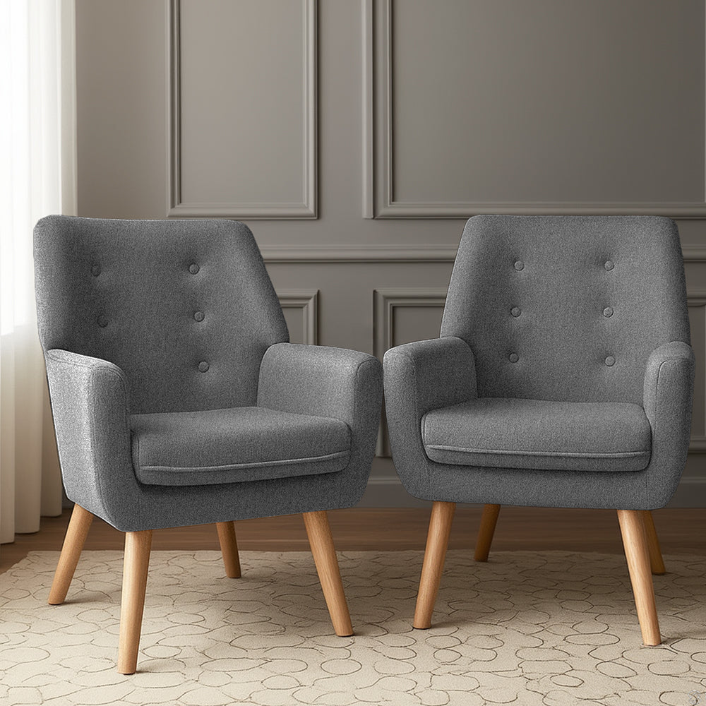Artiss 2X Armchair Lounge Chair Accent Tub Chair Grey ANNE - Image 7