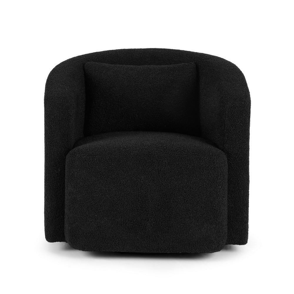 Artiss Round Swivel Armchair Sherpa Fleece Black - Image 3