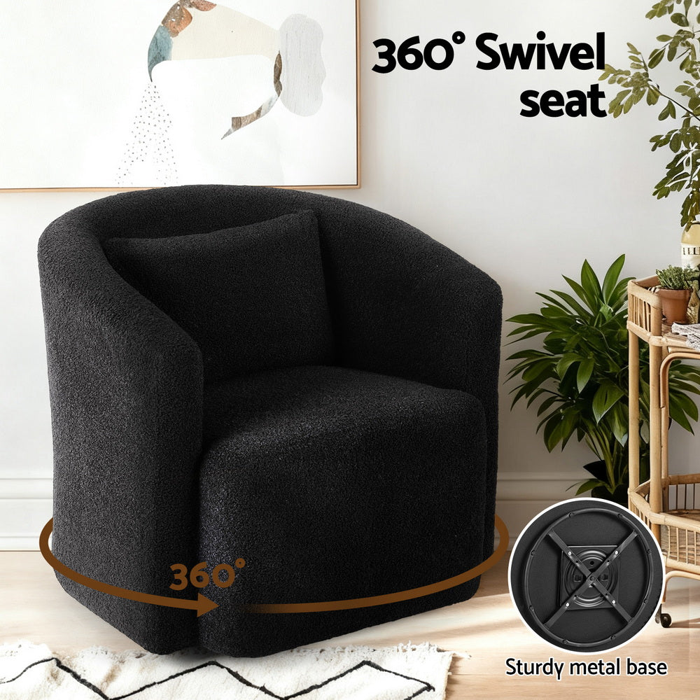 Artiss Round Swivel Armchair Sherpa Fleece Black - Image 4
