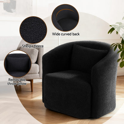 Artiss Round Swivel Armchair Sherpa Fleece Black - Image 5