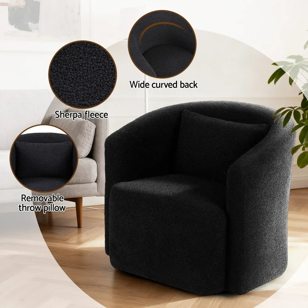 Artiss Round Swivel Armchair Sherpa Fleece Black - Image 5