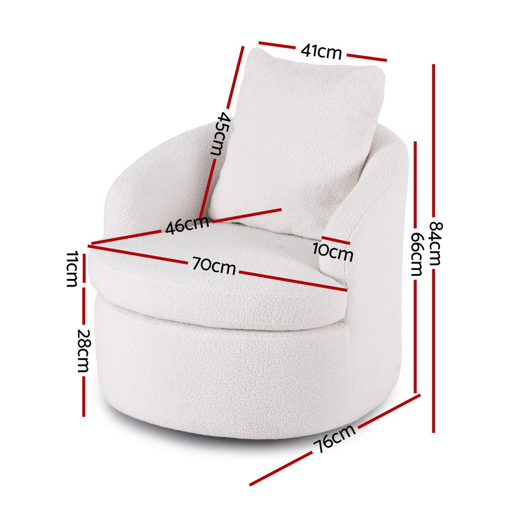 Artiss Round Swivel Armchair Extra Pillow White - Image 2